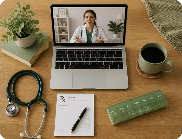 Doctor on laptop video consultation